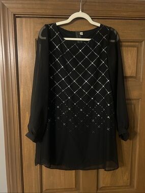 Black Swan Black Embellished Long-Sleeve Evening Dress